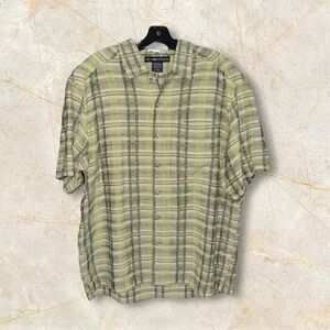 ExOfficio Camp Style Men's Shirt Sz Large Polyester Rayon Linen Blend Pocket EUC